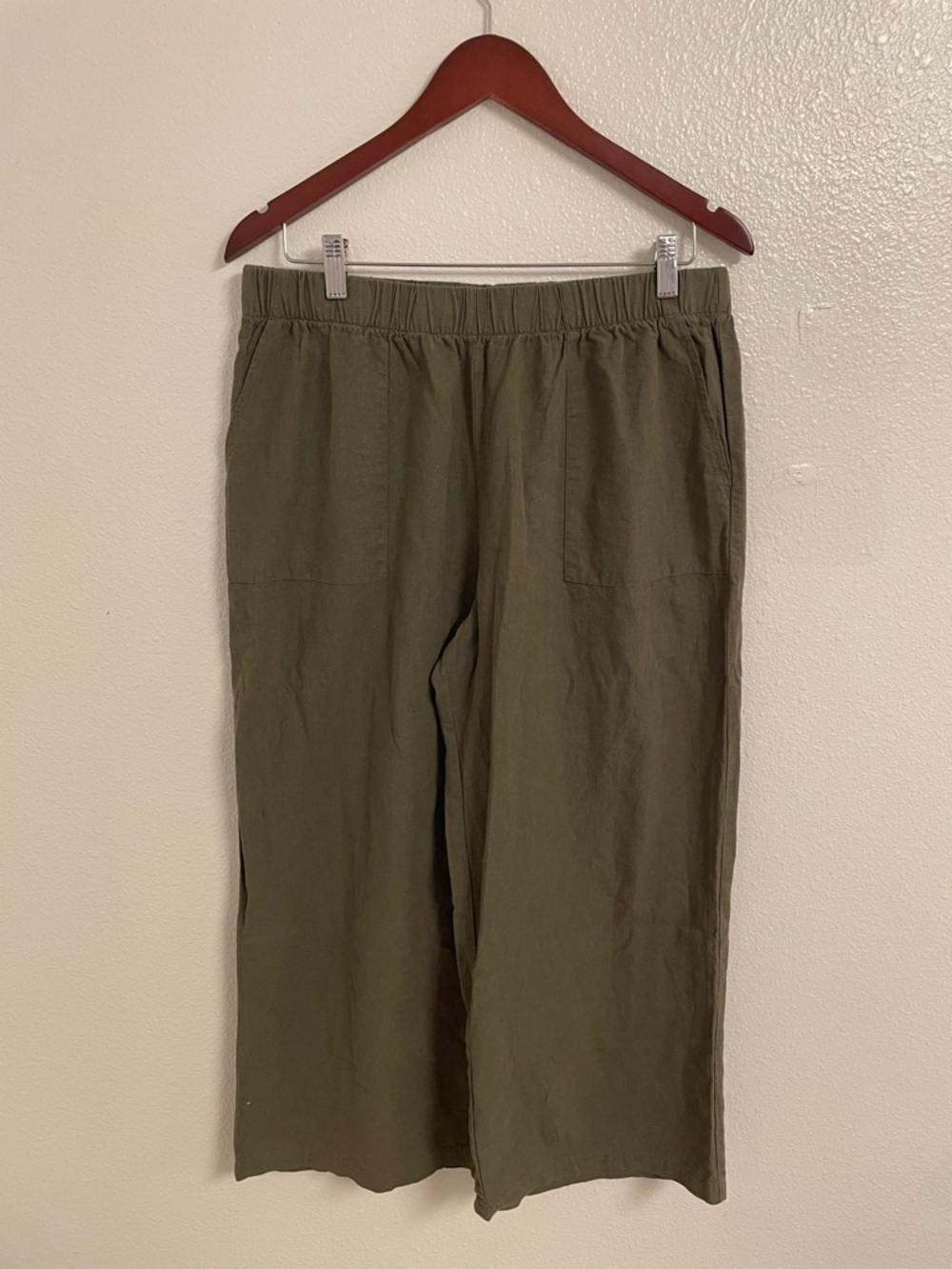 Felina Olive Wide-Leg Elastic-Waist Linen Pants